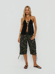 Top Form Tie Front Halter Top Black