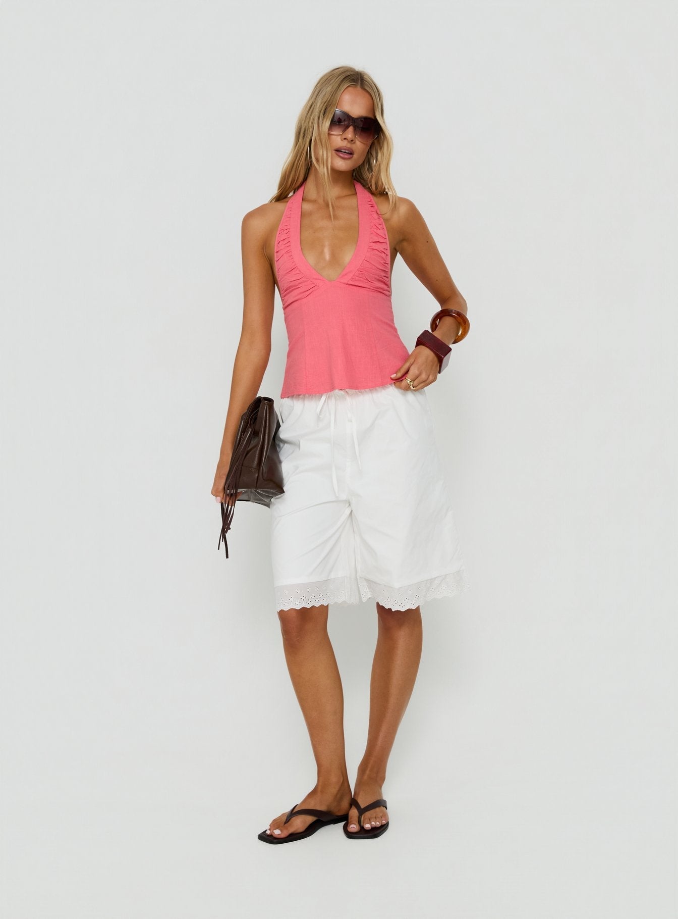 Claudiana Gathered Halter Top Coral