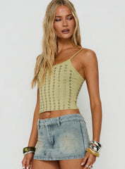 Winter Solstice Scoop Neck Eyelet Detail Top Lemongrass