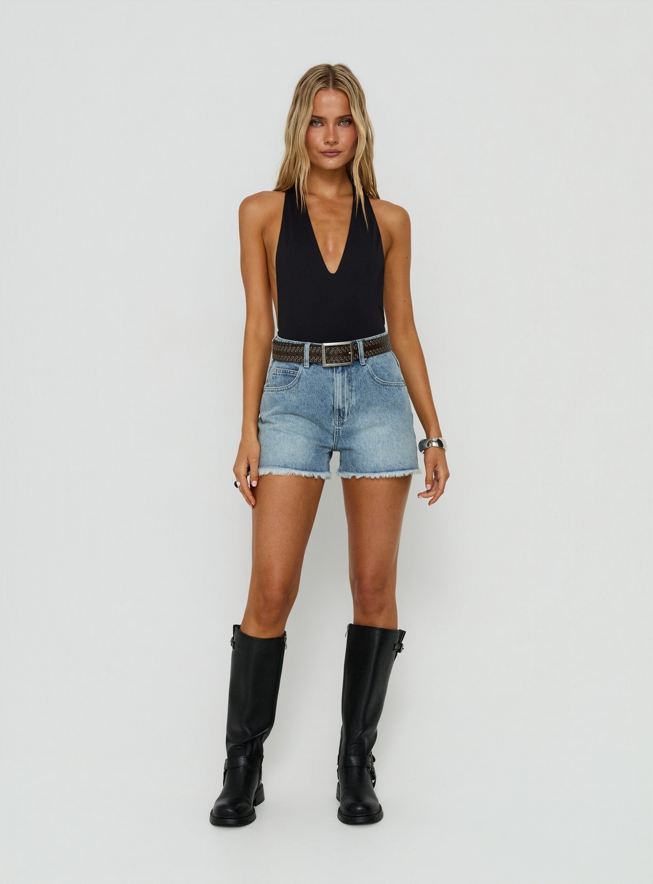 Tropicana Raw Hem Denim Shorts Light Vintage Blue