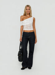 Riinah Draped Lace Off Shoulder Top White