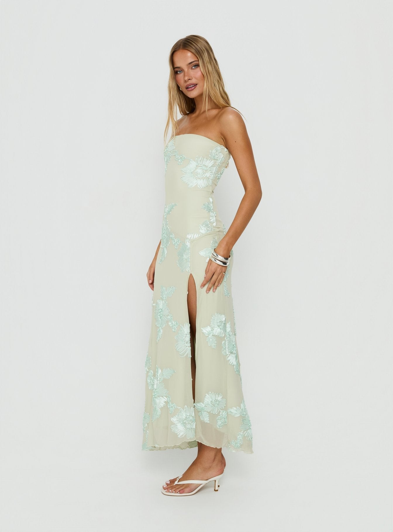 Maribeth Strapless Floral Maxi Dress Mint