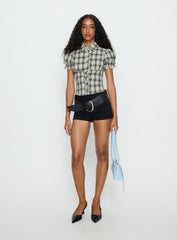 Maxfield Collared Button Up Blouse Top Multi Check