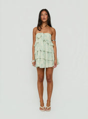 Kalari Strapless Layered Mini Dress Soft Green