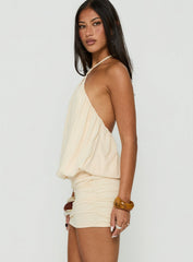 Evelia Keyhole Halter Mini Dress Butter Yellow