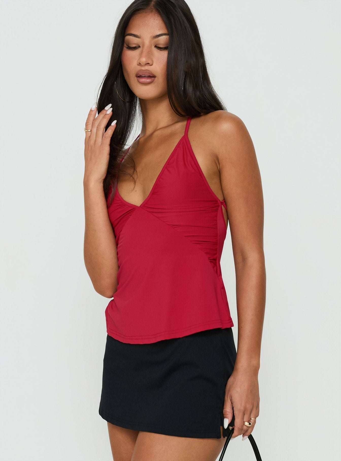 Adalinn Cross Back Ruched Top Red