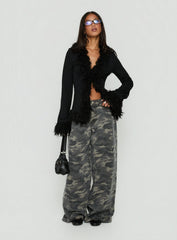 Brynlie Faux Fur Trim Boxy Cardigan Black