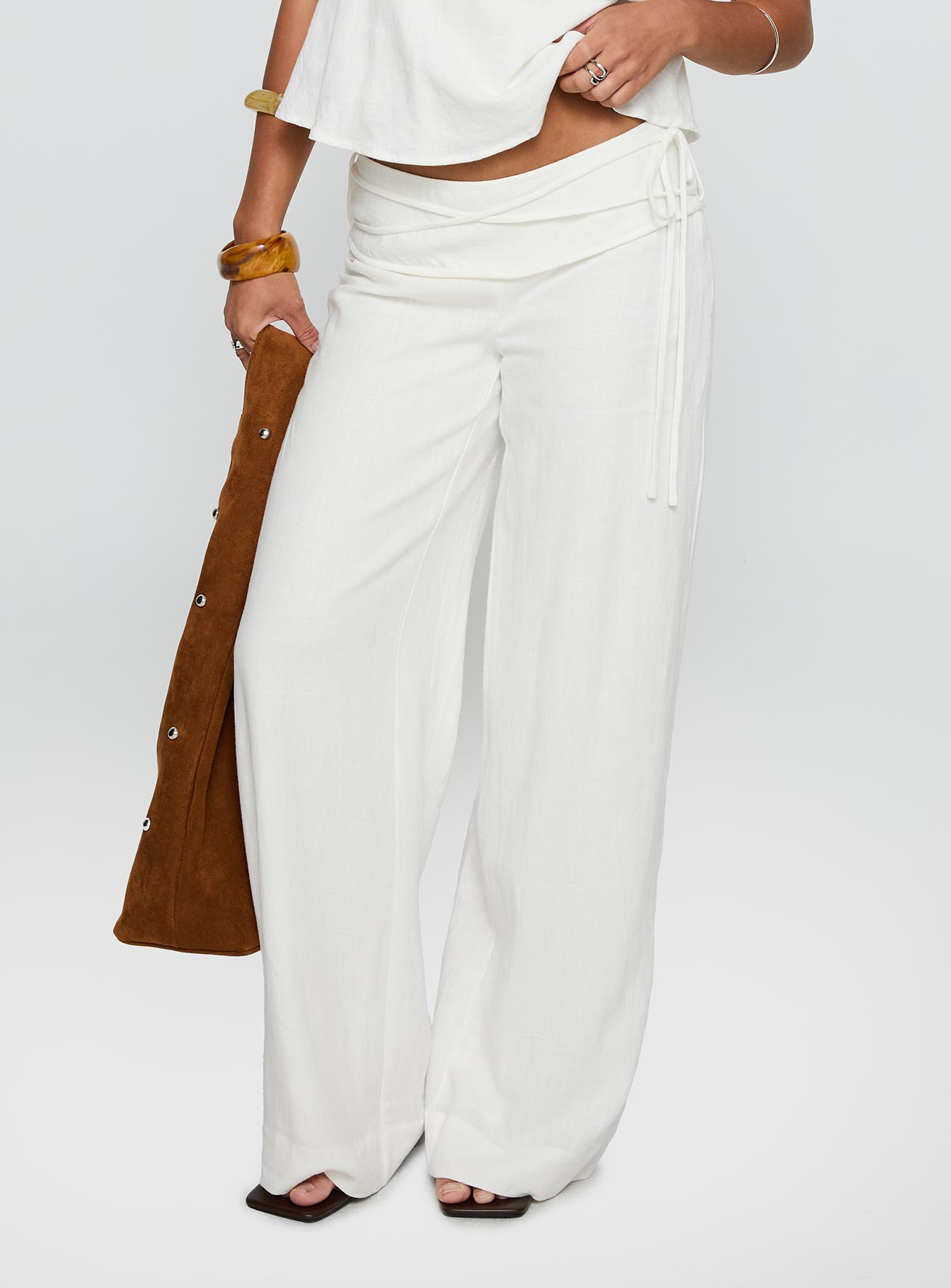Silver Moon Linen Blend Tie Pants White Petite