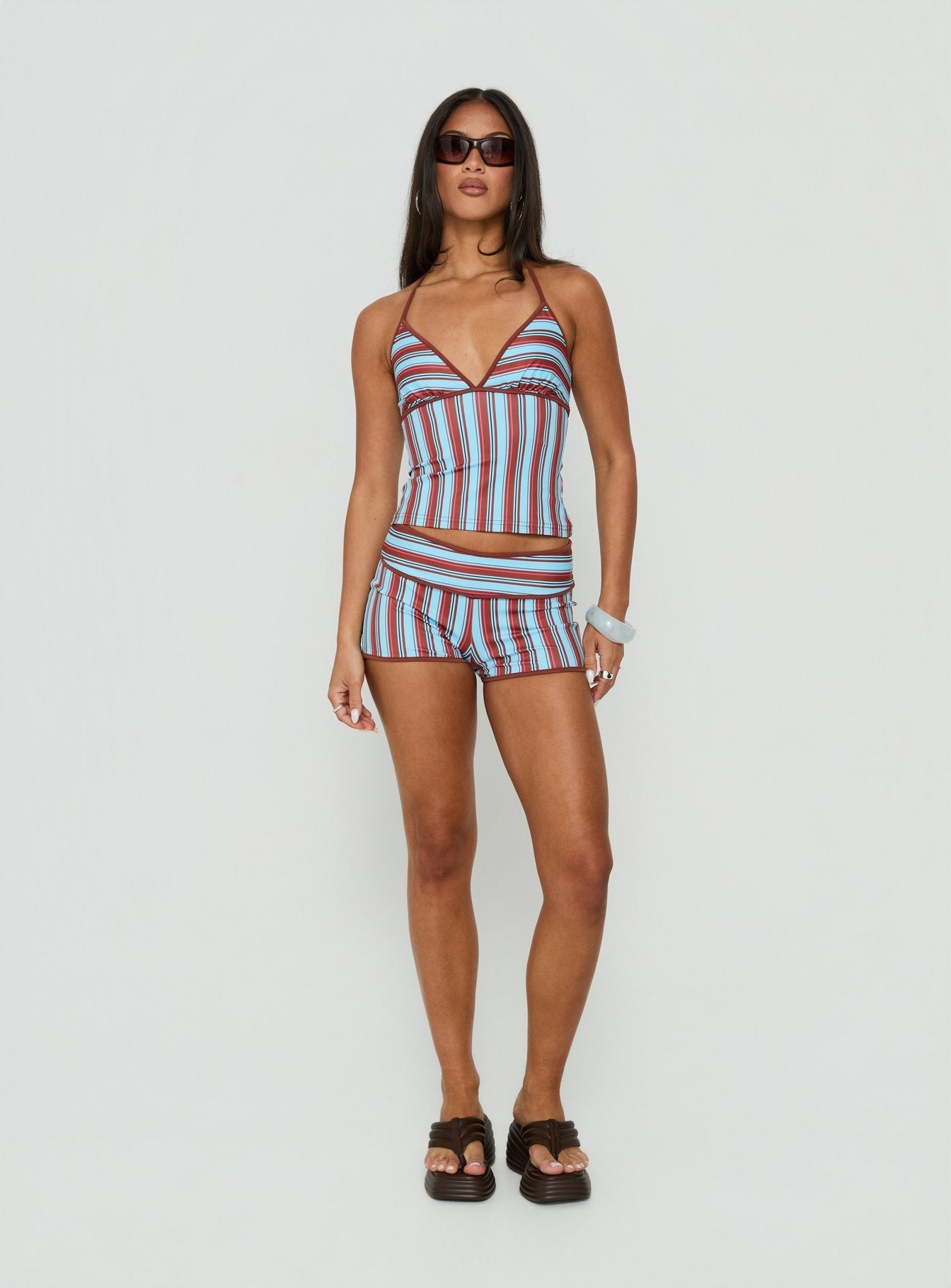 Makira Halter Top Brown / Blue Stripe
