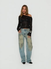 Odena Layered Sequin Long Sleeve Top Black