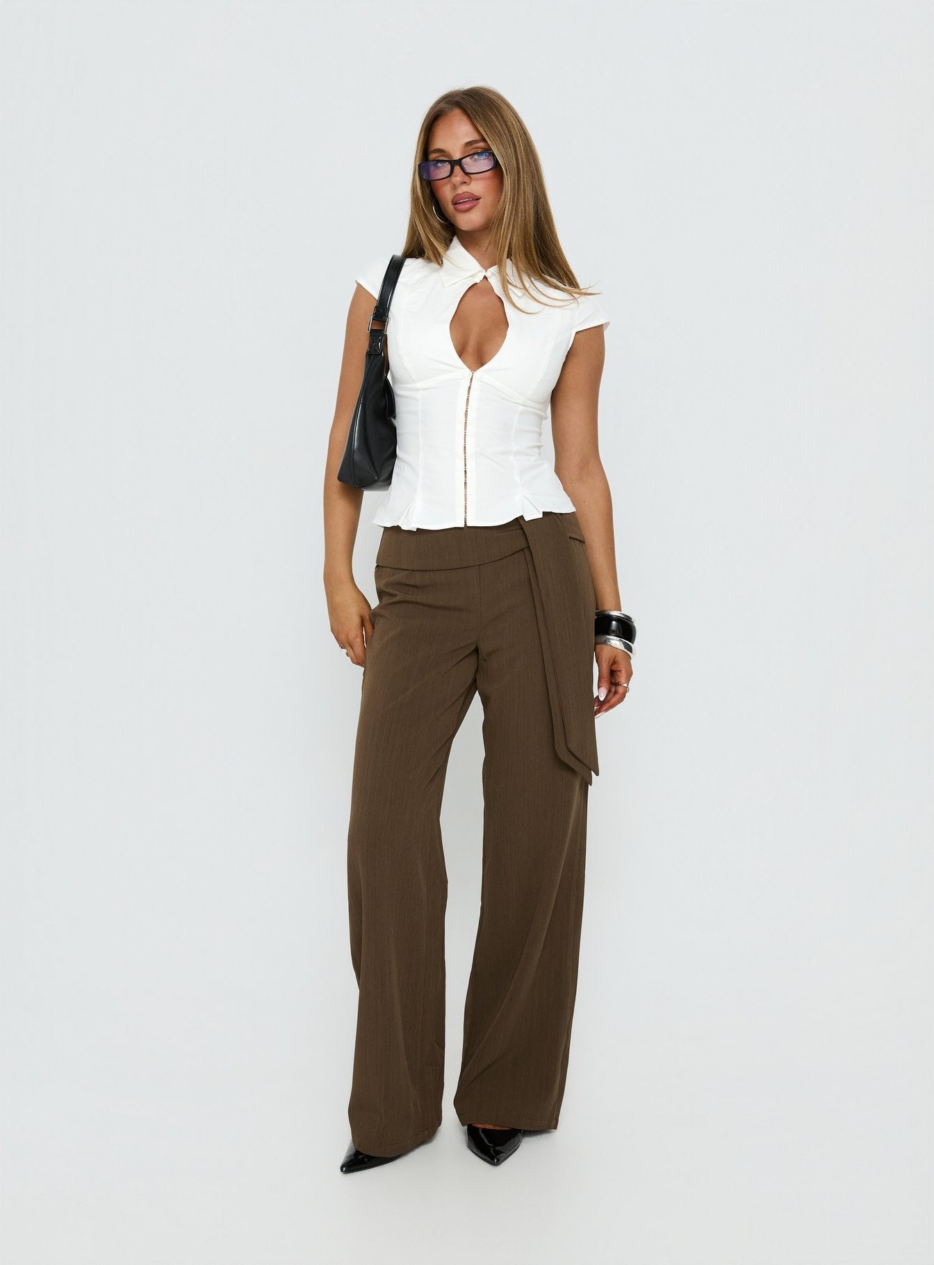 Yalanda Cut Out Collared Top White