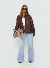Napoleon Faux Leather Jacket Dark Brown