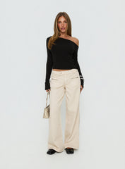 Lifetimes Mid Rise Wide Leg Cargo Jeans Cream