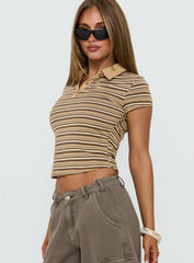 Sylvanna Collared Top Beige Stripe