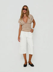 Eleanorre Batwing V Neck Top Brown Stripe