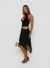 Ophella Tie Waist Chiffon Midi Skirt Black