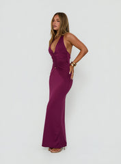 Erene Ruched Halter Maxi Dress Berry