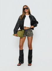 Panoramic Faux Leather Cropped Jacket Black