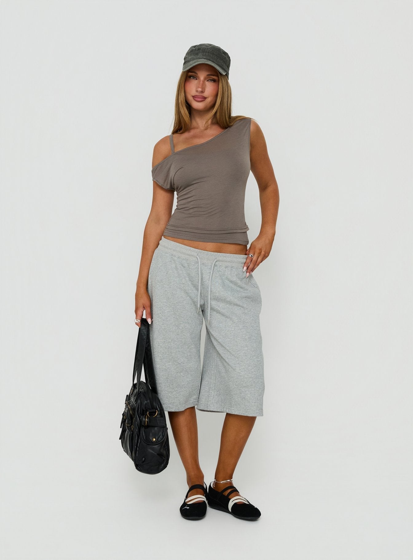 Klaretta Off Shoulder Draped Layered Top Grey