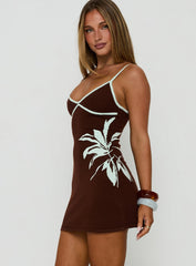 Kaylana Knit Graphic Mini Dress Brown / Blue