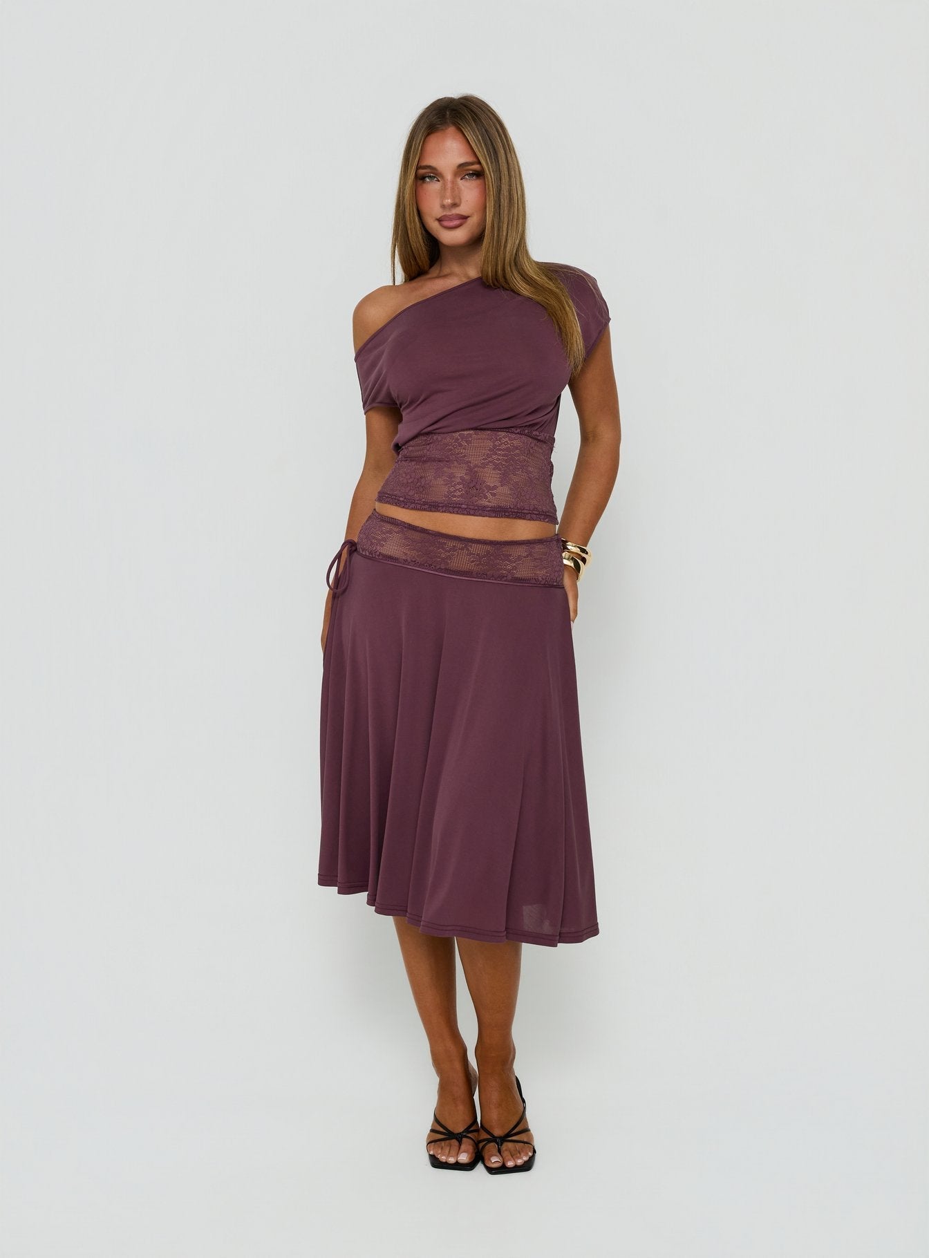 Marienna Lace Midi Skirt Plum