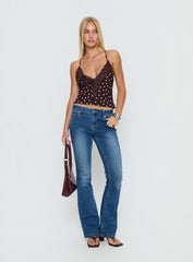 Call My Lover Lace Cami Top Brown Polka