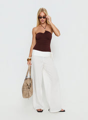 Meda Bead Detail Ruched Bodysuit Brown