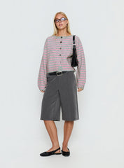 Raynna Button Up Cardigan Pink / Grey Stripe