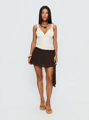 Reviva Ruched Wrap Mini Skirt Chocolate