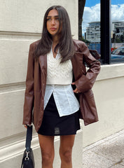 Morrison Faux Leather Blazer Brown