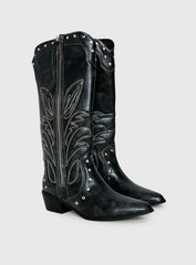 Austin Distressed Cowboy Boots Black