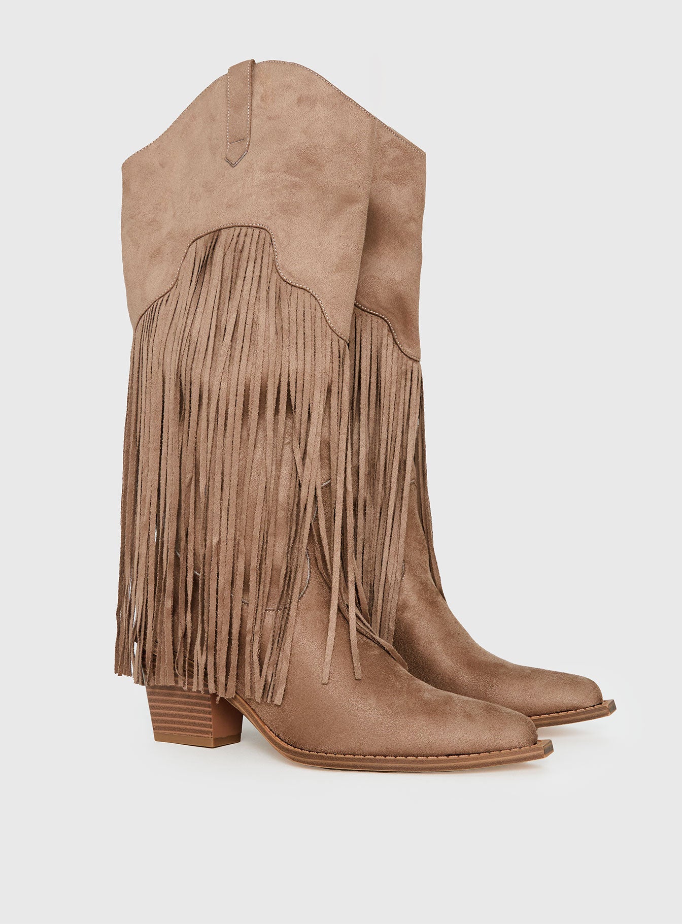 Like An Angel Faux Suede Tassel Knee High Boots Tan