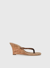 Fluke Cork Wedge Thong Heels Chocolate