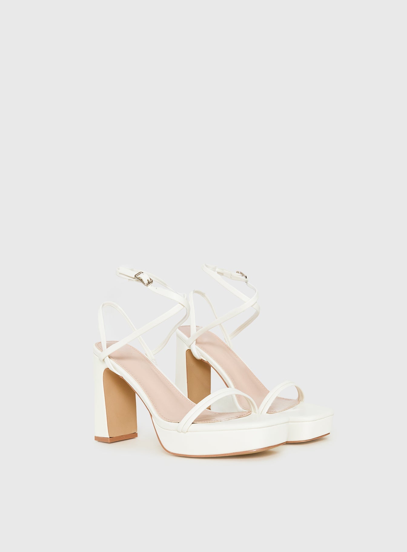 Tessie Ankle Strap Heels Matte White