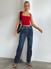 Holly Asymmetric Straight Leg Jean Dark Wash Denim