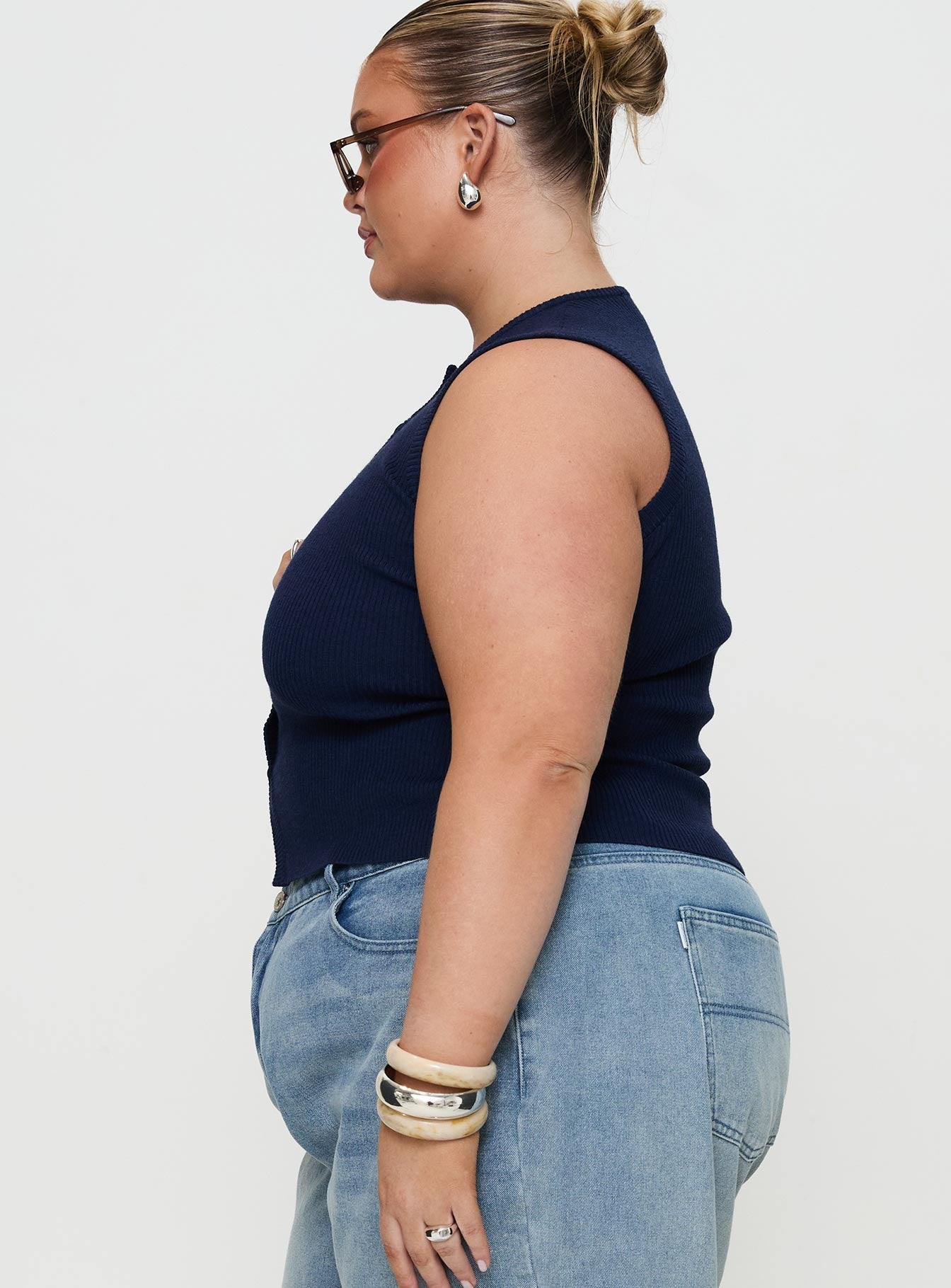 Suzu Sleeveless Knit Top Navy Curve