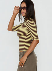 Darling Days 3/4 Sleeve Top Chocolate / Yellow Stripe