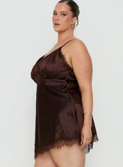 Raines Asymmetrical Lace Mini Dress Brown Curve