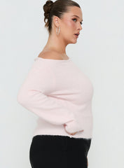 Selbey Fluffy Cinched Waist Off Shoulder Top Pink  Curve