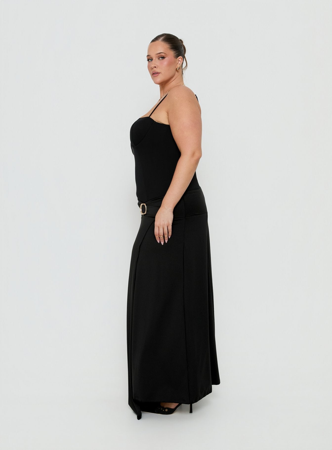 Nola Hardware Slit Maxi Skirt Black Curve