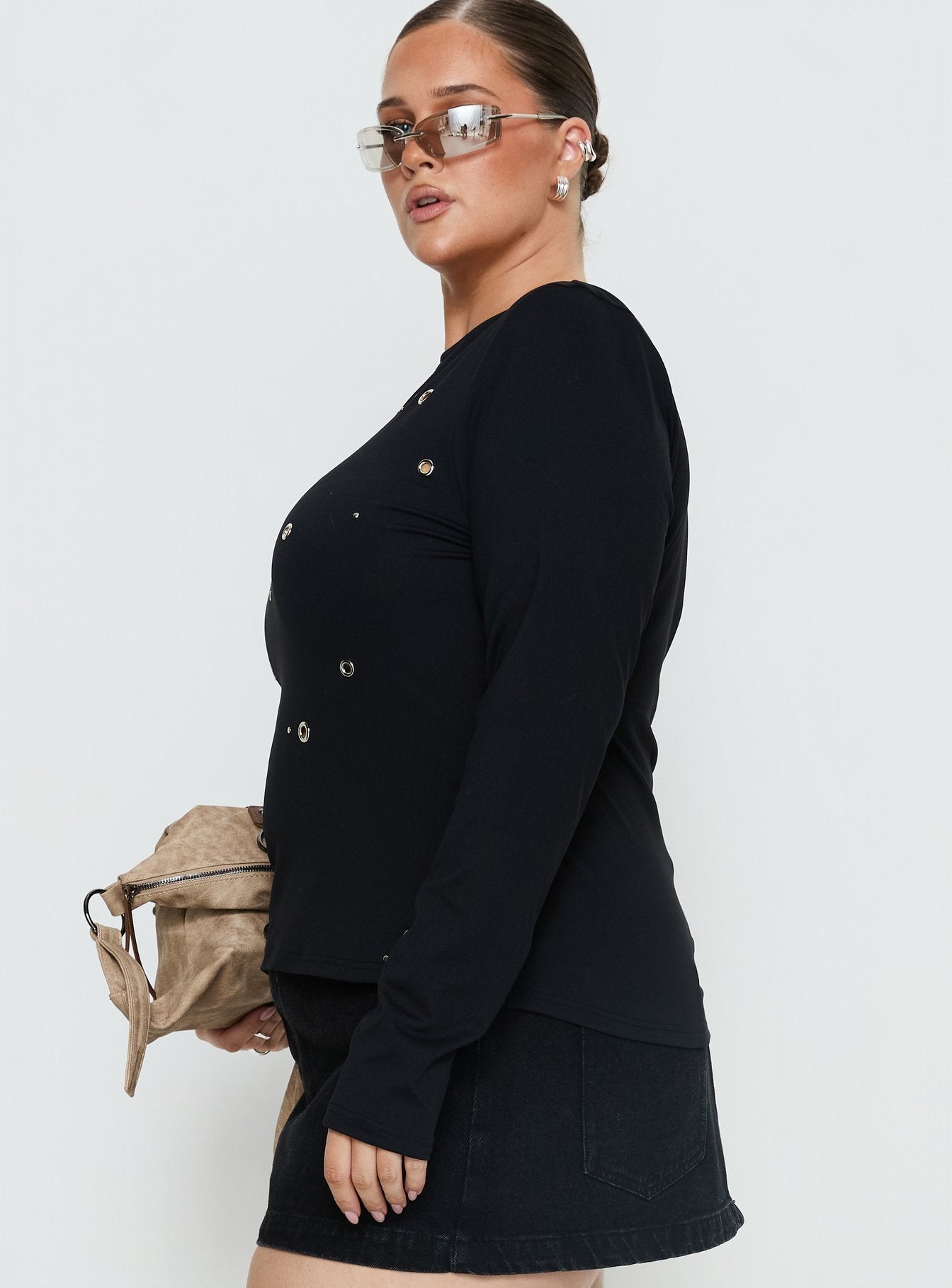 Ryka Long Sleeve Eyelet Top Black Curve