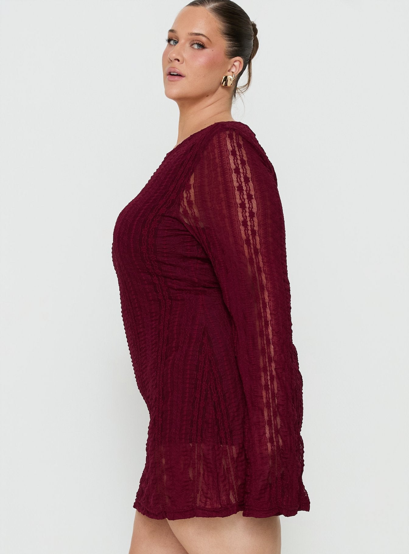 Delandra Long Sleeve Textured Playsuit Red Curve