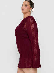 Delandra Long Sleeve Textured Playsuit Red Curve