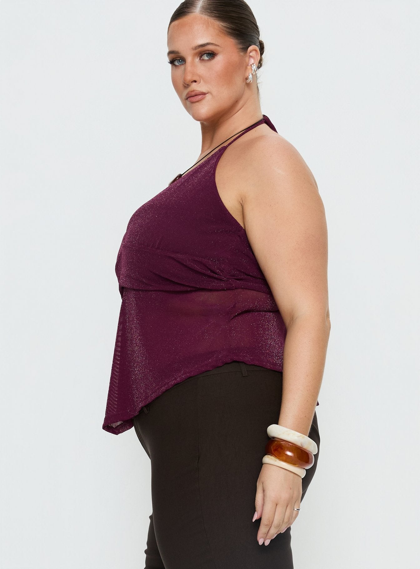 Averee Halter Top Plum Sparkle Curve