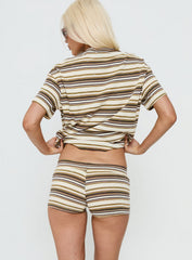Rubez Terry Towelling Micro Shorts Brown Stripe