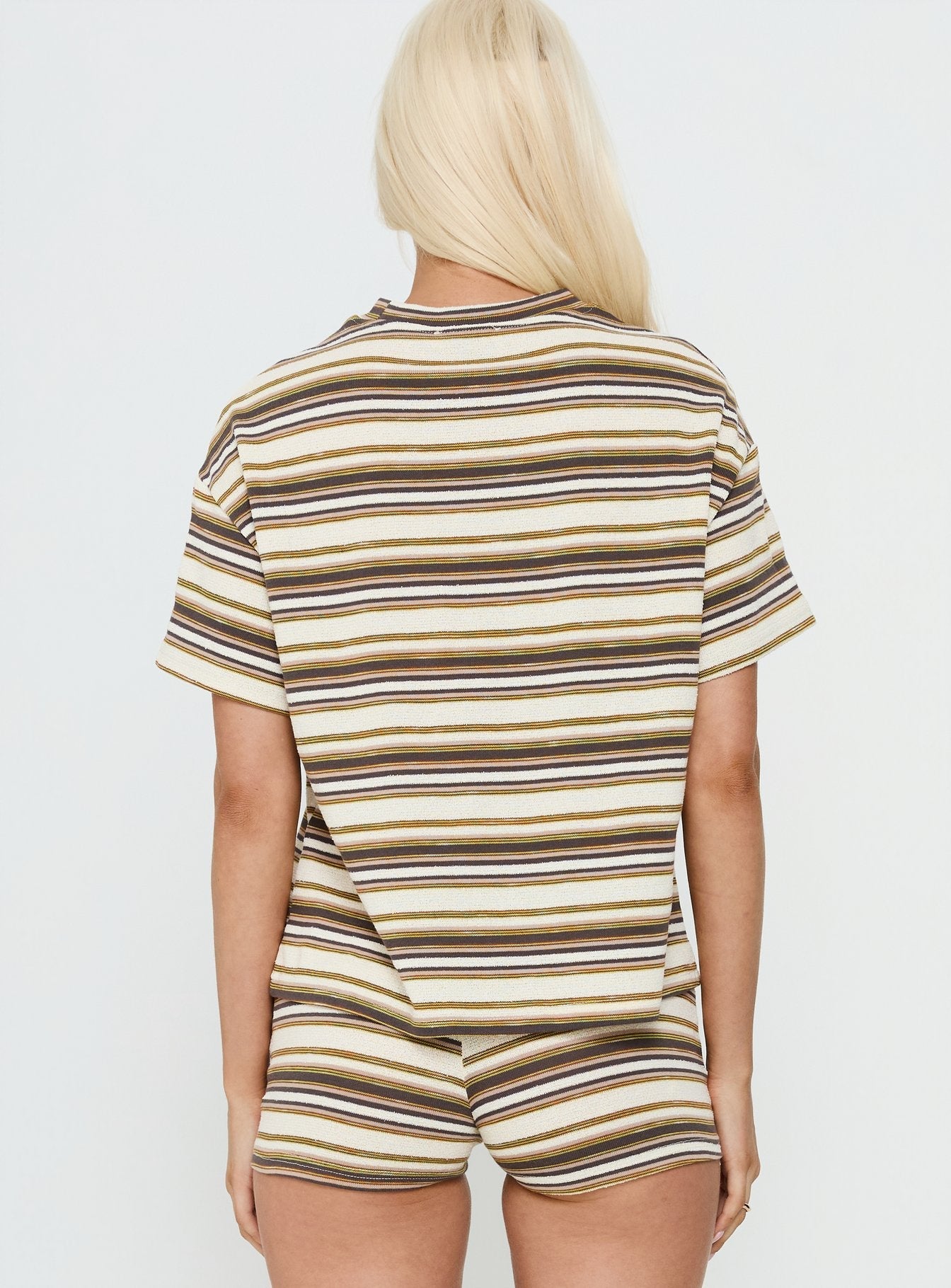 Rubez Terry Towelling Boxy Top Brown Stripe