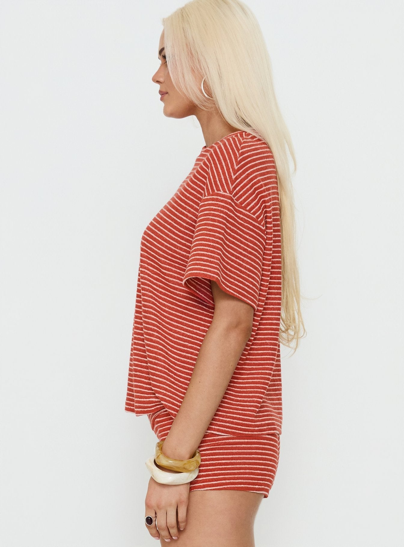 Rubez Terry Towelling Boxy Top Burnt Orange Stripe