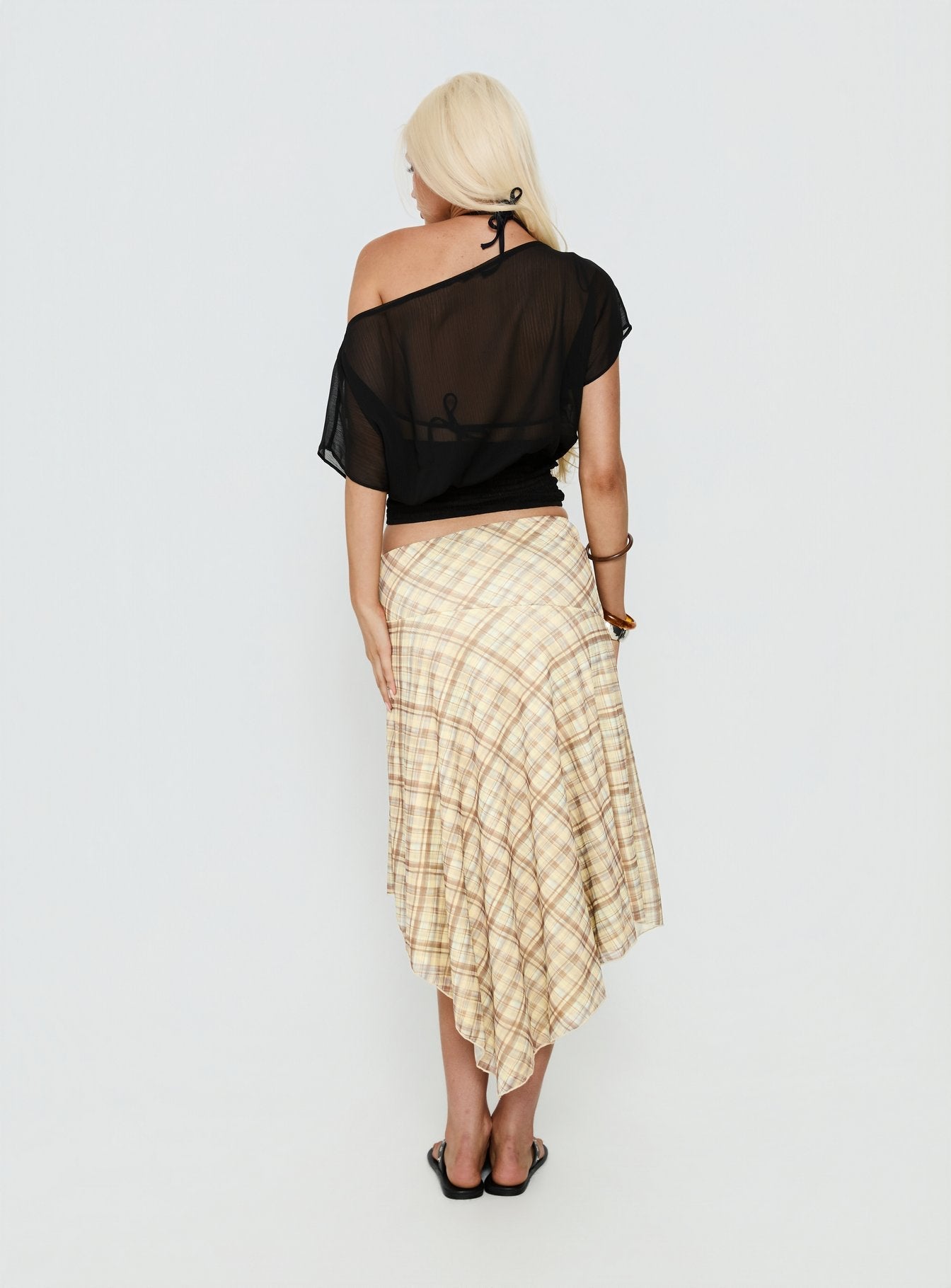 Dulciana High Split Asymmetrical Midi Skirt Multi Check