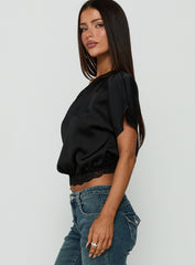 Full Send Off Shoulder Lace Trim Top Black