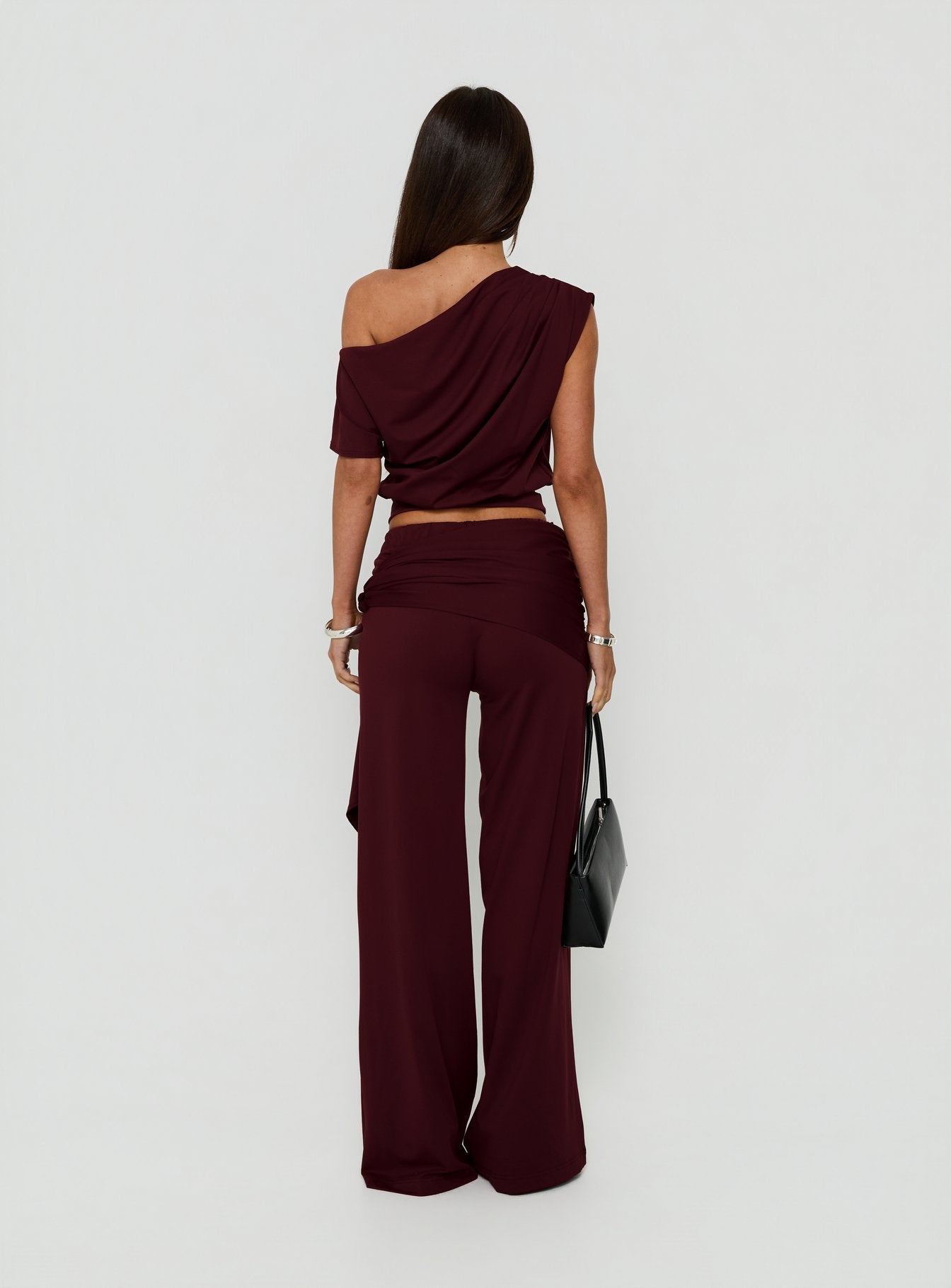 Hadlia Tie Waist Pants Burgundy